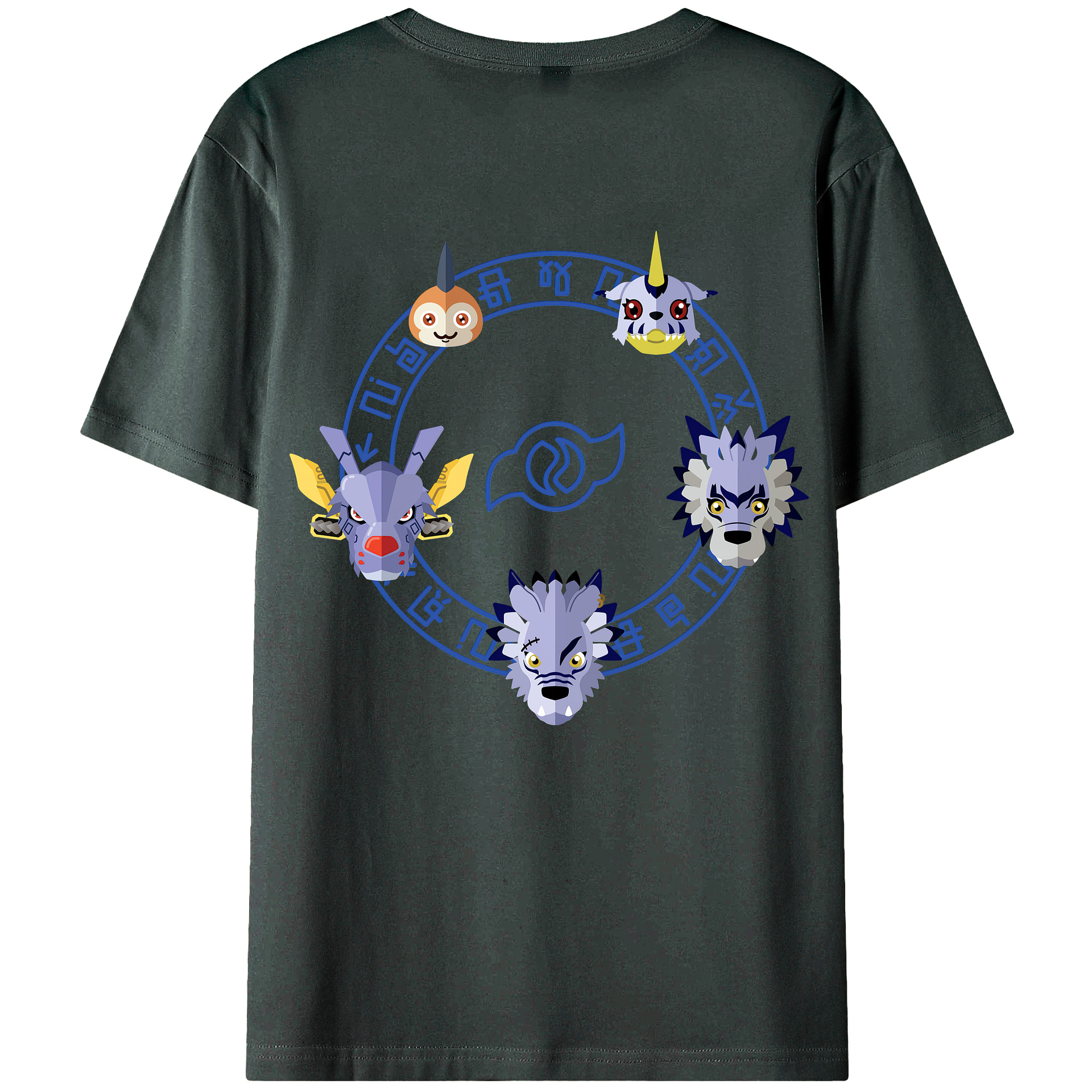 （画像用） Digimon デジタルモンスター/デジモン 綿100％ メンズ半袖Tシャツ（バックプリント） 通気性